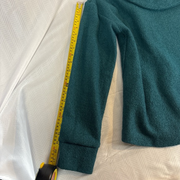 Sigrid Olsen teal boiled wool blend cowl neck sweater jacket button closure M - Picture 7 of 7